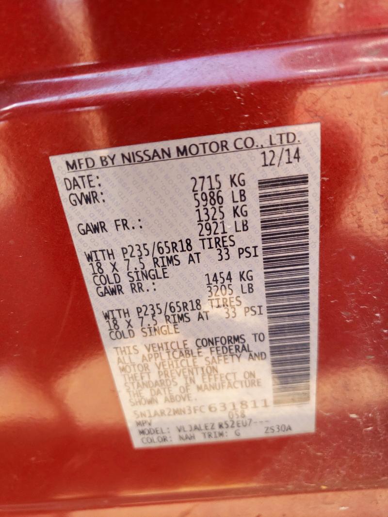 5N1AR2MN3FC631811 - 2015 NISSAN PATHFINDER S BURGUNDY photo 13