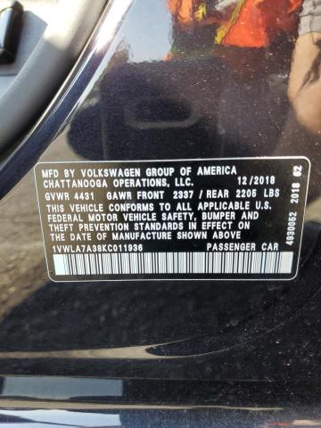 1VWLA7A38KC011936 - 2019 VOLKSWAGEN PASSAT WOLFSBURG Negro foto 13