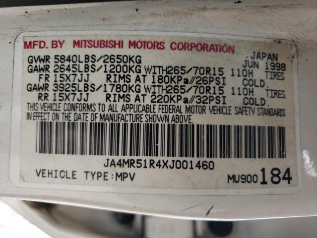 JA4MR51R4XJ001460 - 1999 MITSUBISHI MONTERO WHITE photo 13