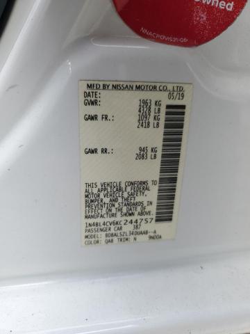 1N4BL4CV6KC244757 - 2019 NISSAN ALTIMA SR Weiß Foto 13