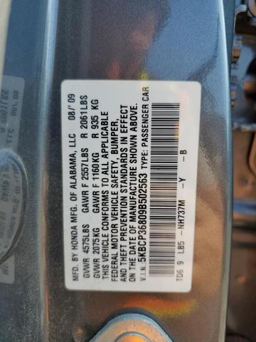 5KBCP36809B502563 - 2009 HONDA ACCORD EXL SILVER photo 12