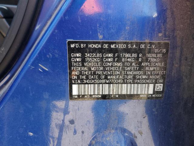 3HGGK5G88FM770049 - 2015 HONDA FIT EX BLUE photo 12