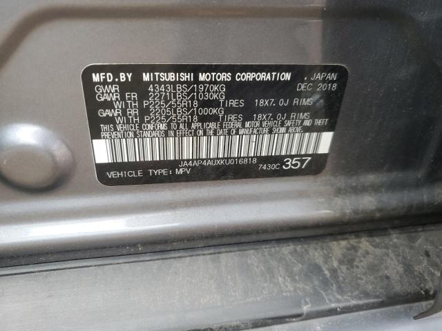 JA4AP4AUXKU016818 - 2019 MITSUBISHI OUTLANDER SE გრაფიტი ფოტო 12