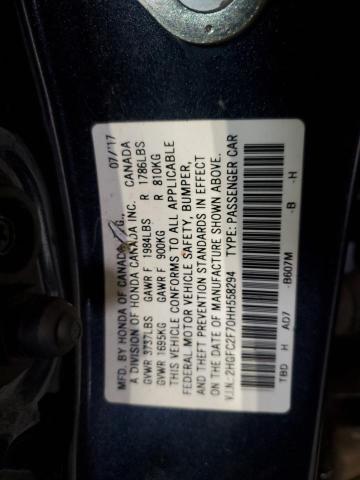 2HGFC2F70HH558294 - 2017 HONDA CIVIC EX BLUE photo 12