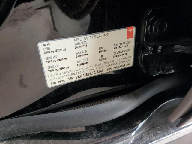 5YJSA1E29JF268845 - 2018 TESLA MODEL S 黑色 照片 12