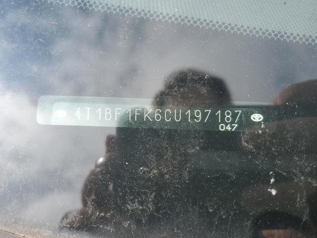 4T1BF1FK6CU197187 - 2012 TOYOTA CAMRY BASE BLACK photo 12