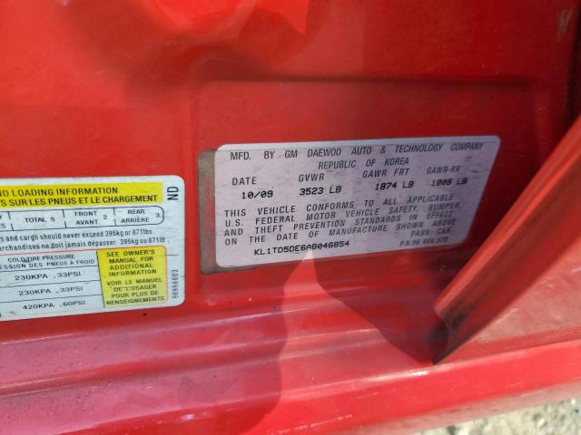 KL1TD5DE6AB046854 - 2010 CHEVROLET AVEO LS 红色 照片 12