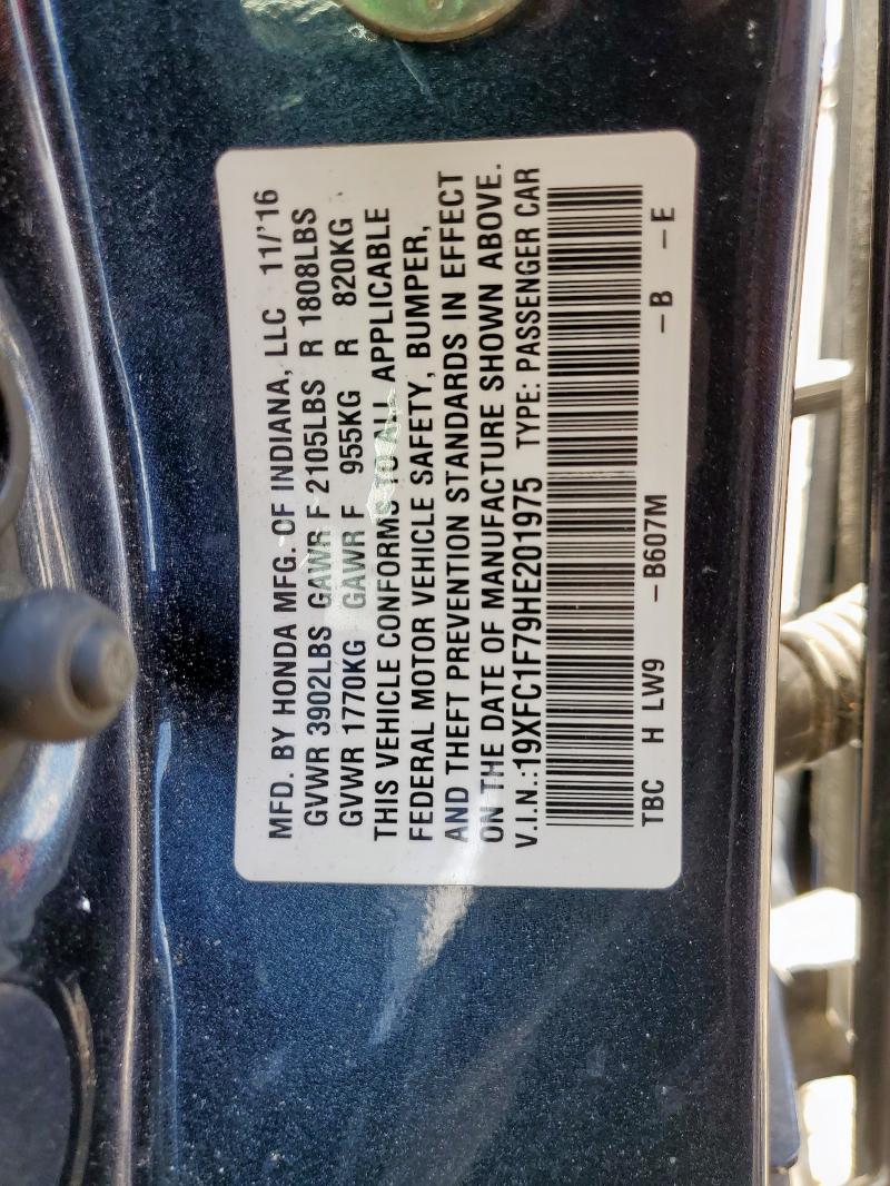 19XFC1F79HE201975 - 2017 HONDA CIVIC EXL Gri fotoğraf 13