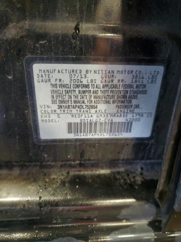 3N1AB7AP4DL752654 - 2013 NISSAN SENTRA S BLACK photo 13