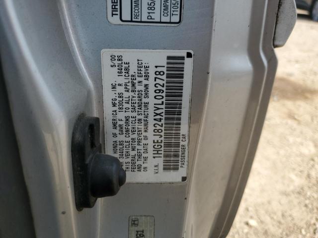 1HGEJ824XYL092781 - 2000 HONDA CIVIC EX SILVER photo 12