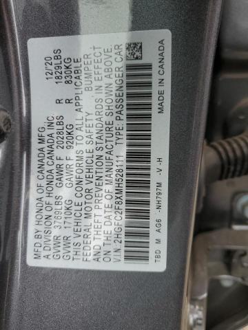 2HGFC2F8XMH528111 - 2021 HONDA CIVIC SPORT 灰色 照片 12