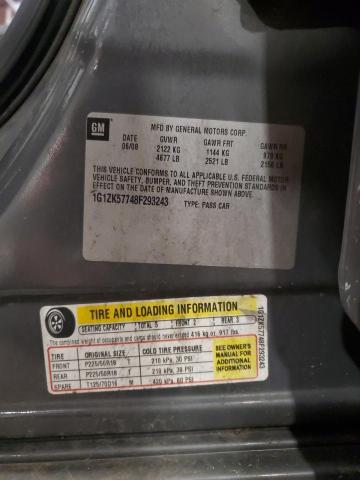 1G1ZK57748F293243 - 2008 CHEVROLET MALIBU LTZ GRAY photo 12