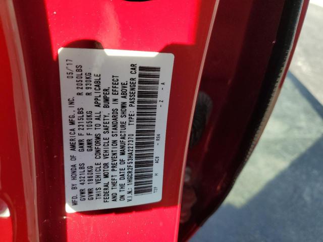 1HGCR2F53HA227370 - 2017 HONDA ACCORD SPORT RED photo 12