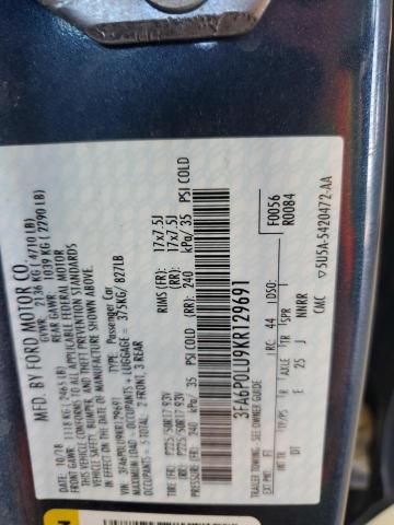 3FA6P0LU9KR129691 - 2019 FORD FUSION SE BLUE photo 12