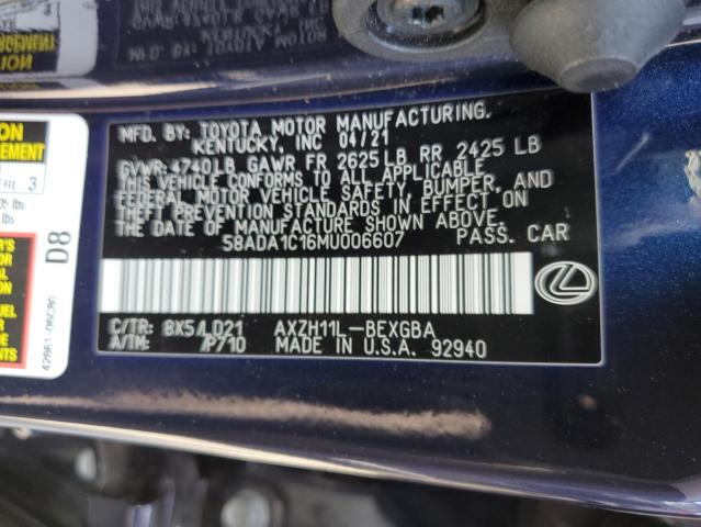 58ADA1C16MU006607 - 2021 LEXUS ES 300H BLUE photo 12