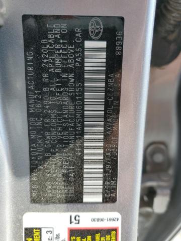 4T1C11AK5MU601155 - 2021 TOYOTA CAMRY LE SILVER photo 12
