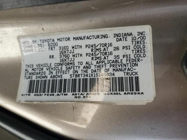 5TBRT341X1S146934 - 2001 TOYOTA TUNDRA ACCESS CAB TAN photo 12