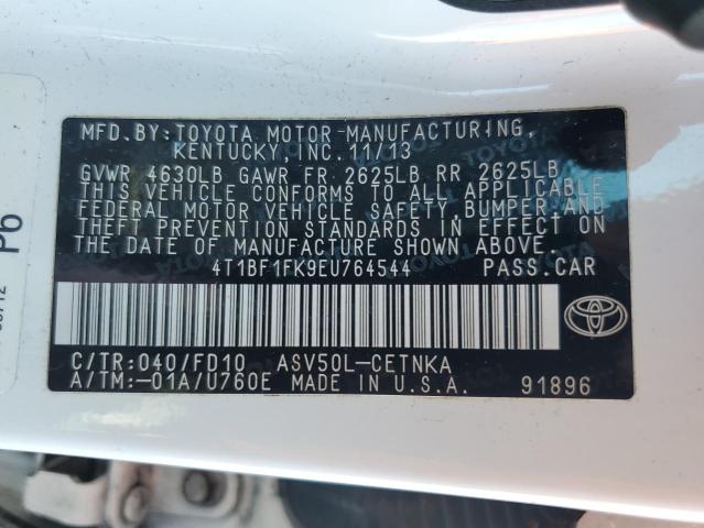 4T1BF1FK9EU764544 - 2014 TOYOTA CAMRY L WHITE photo 12