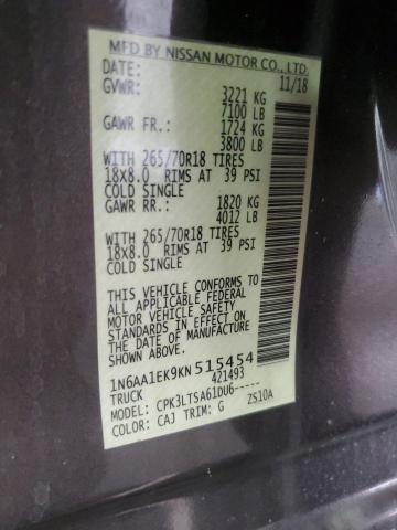 1N6AA1EK9KN515454 - 2019 NISSAN TITAN S Marron photo 12