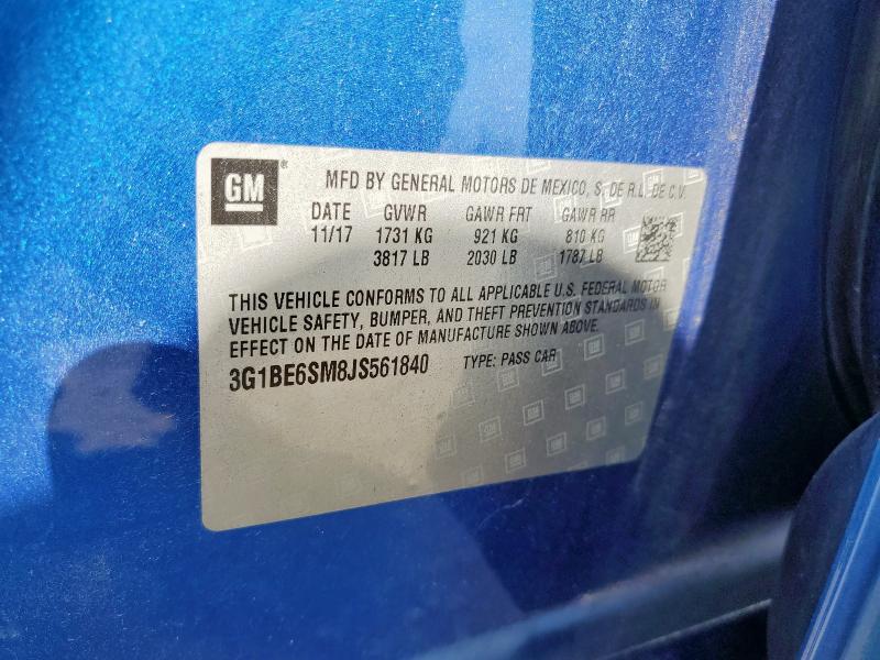 3G1BE6SM8JS561840 - 2018 CHEVROLET CRUZE LT Mavi foto 12