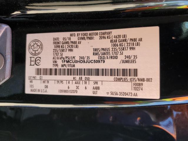 1FMCU0HD9JUC50979 - 2018 FORD ESCAPE SEL BLACK photo 13