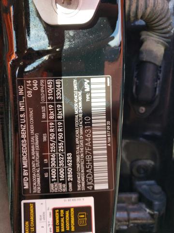 4JGDA5HB7FA463110 - 2015 MERCEDES-BENZ ML 350 4MATIC BLACK photo 12