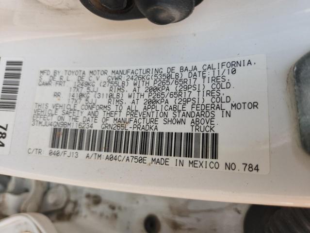 3TMJU4GN9BM116234 - 2011 TOYOTA TACOMA DOUBLE CAB PRERUNNER WHITE photo 12