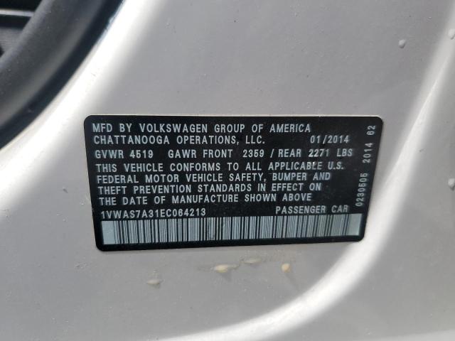 1VWAS7A31EC064213 - 2014 VOLKSWAGEN PASSAT S WHITE photo 13