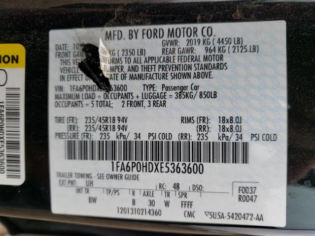 1FA6P0HDXE5363600 - 2014 FORD FUSION SE BLACK photo 12