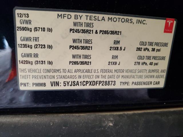 5YJSA1CPXDFP28873 - 2013 TESLA MODEL S Սև լուսանկար 12