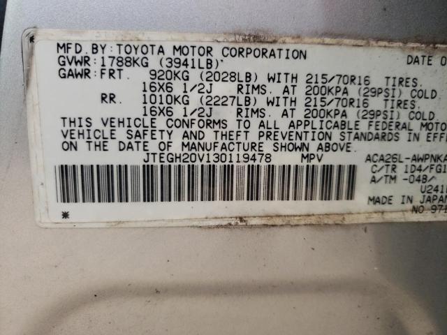 JTEGH20V130119478 - 2003 TOYOTA RAV4 SILVER photo 12