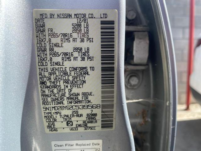 5N1MD28Y62C539568 - 2002 NISSAN XTERRA SE SILVER photo 10