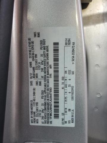 1FMCU9HD7JUA47593 - 2018 FORD ESCAPE SEL ვერცხლისფერი ფოტო 13