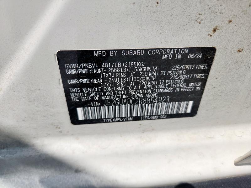 JF2GUADC2R8854923 - 2024 SUBARU CROSSTREK PREMIUM თეთრი ფოტო 12