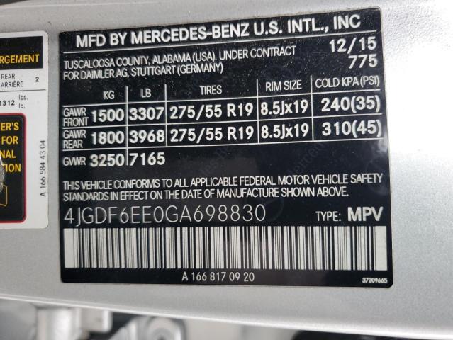 4JGDF6EE0GA698830 - 2016 MERCEDES-BENZ GL 450 4MATIC SILVER photo 14