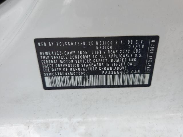 3VWC57BU4KM070007 - 2019 VOLKSWAGEN JETTA S Ақ фото 13