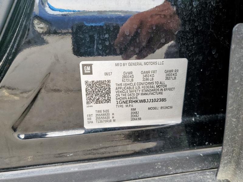 1GNERHKW8JJ102385 - 2018 CHEVROLET TRAVERSE LT შავი ფოტო 12