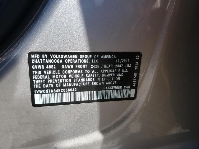 1VWCN7A34EC056042 - 2014 VOLKSWAGEN PASSAT SEL Srebrny zdjęcie 12