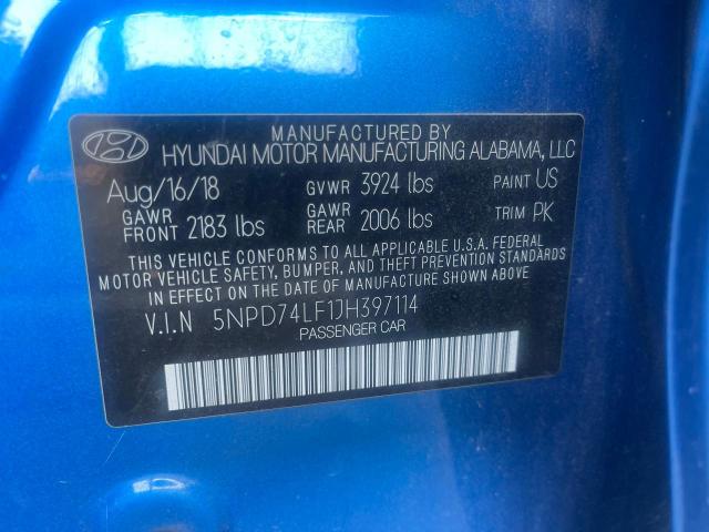 5NPD74LF1JH397114 - 2018 HYUNDAI ELANTRA SE BLUE photo 10