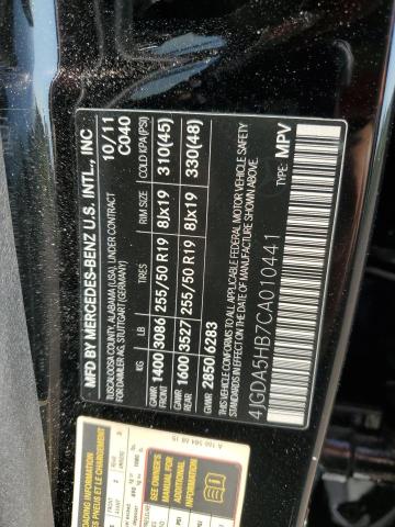 4JGDA5HB7CA010441 - 2012 MERCEDES-BENZ ML 350 4MATIC BLACK photo 13