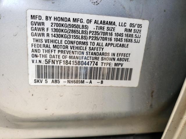 5FNYF18415B044774 - 2005 HONDA PILOT EX SILVER photo 12