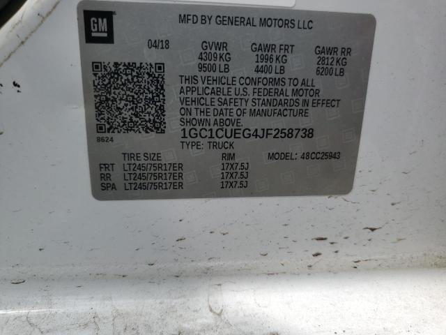 1GC1CUEG4JF258738 - 2018 CHEVROLET SILVERADO C2500 HEAVY DUTY WHITE photo 12