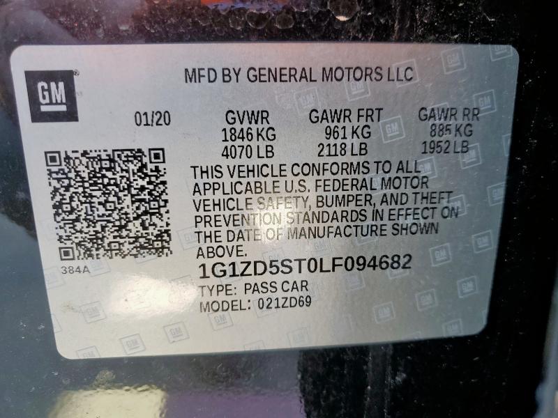 1G1ZD5ST0LF094682 - 2020 CHEVROLET MALIBU LT BLUE photo 12