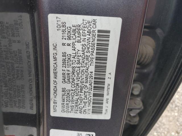 1HGCV1F32JA012914 - 2018 HONDA ACCORD SPORT Szary zdjęcie 12