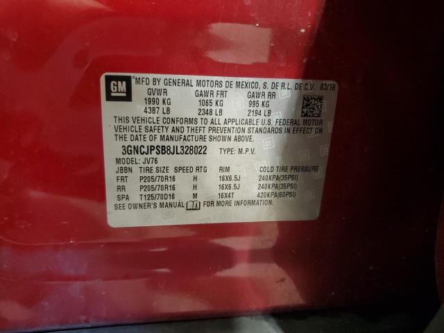 3GNCJPSB8JL328022 - 2018 CHEVROLET TRAX 1LT Rot Foto 13