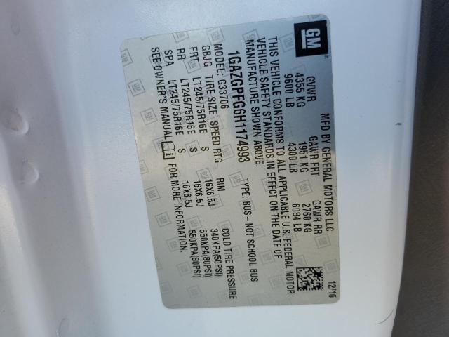 1GAZGPFG6H1174993 - 2017 CHEVROLET EXPRESS G3 LT WHITE photo 10