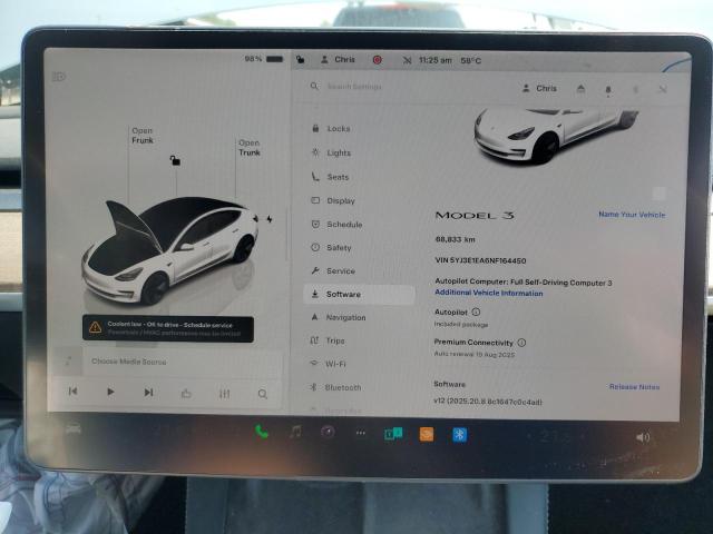 5YJ3E1EA6NF164450 - 2022 TESLA MODEL 3 თეთრი ფოტო 9