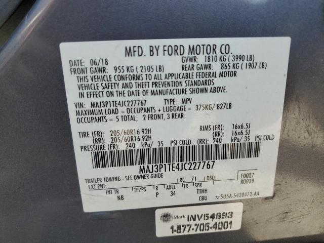 MAJ3P1TE4JC227767 - 2018 FORD ECOSPORT SE Сірий фото 13