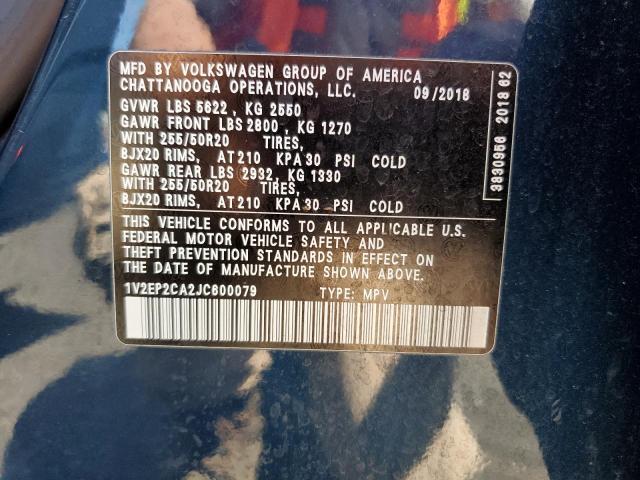 1V2EP2CA2JC600079 - 2018 VOLKSWAGEN ATLAS SEL Синий фото 13