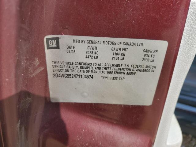 2G4WC552471104574 - 2007 BUICK LACROSSE CX Tünd qırmızı foto 12